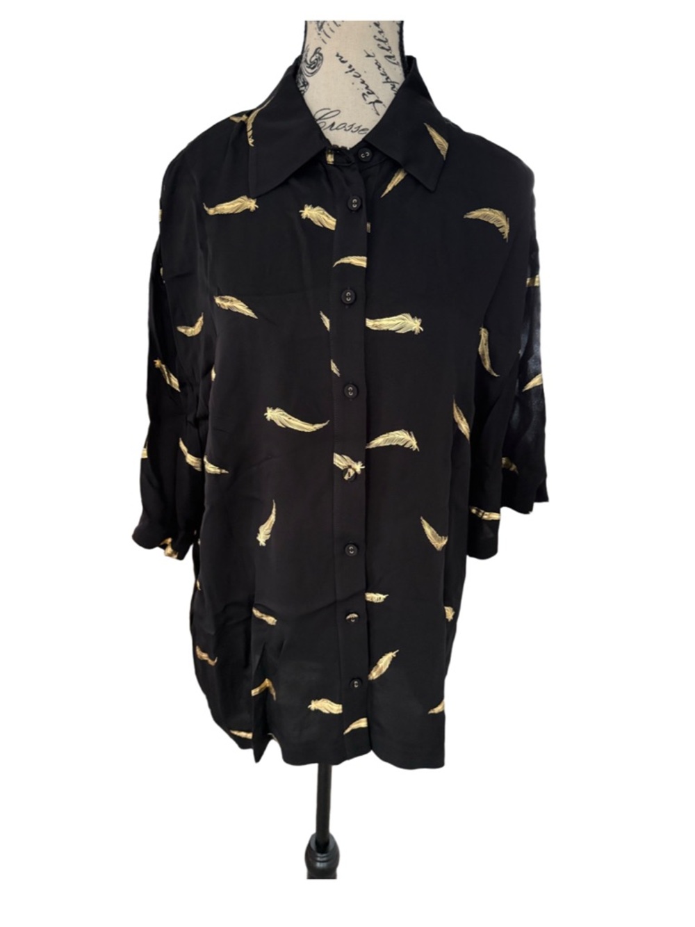 Cynthia Rowley Light As A Feather Camp Shirt Black NWT Size M - Picture 3 of 6